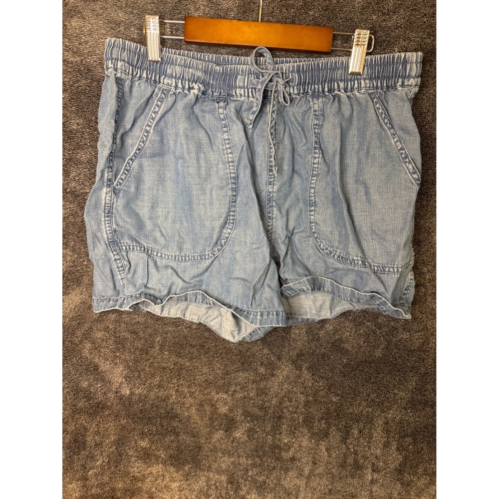 Quince Womens Tencel Denim Shorts Light Wash Blue Elastic Waist Medium